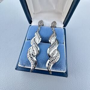 Twist Dangle Filigree Art Deco Style Earrings Silver-Tone Vintage Style Cocktail